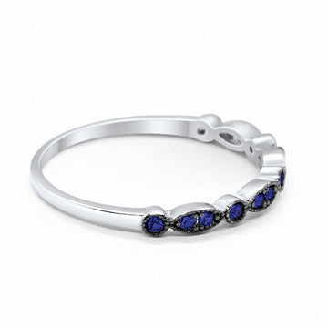 Half Eternity Wedding Band Round Simulated Blue Sapphire CZ 925 Sterling Silver